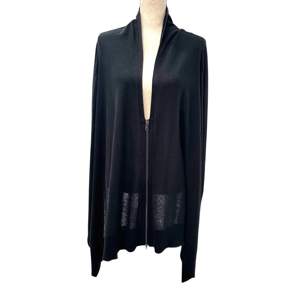 DKNY BLACK SILK CASHMERE HIGH LOW V NECK ZIP FRONT CARDIGAN COZY